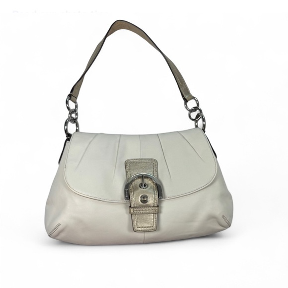 COACH Off-White and Metallic SoHo Shoulder Bag with Flap Closure - Picture 1 of 12